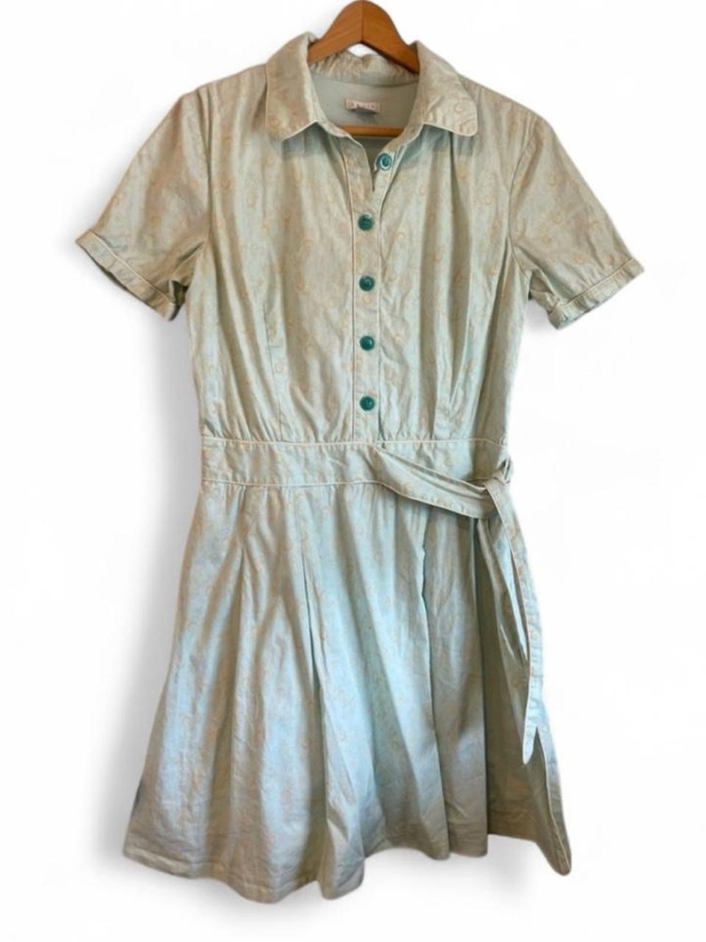Lapis Women's L Retro 50's Shirt Dress Mini Flower Button Teal Cotton Short